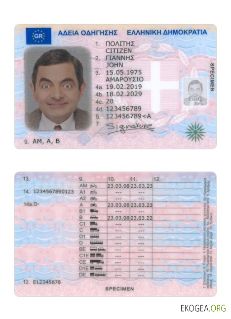 Greece driving license 2019 present